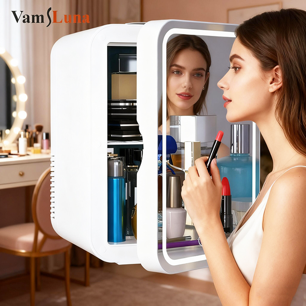 X Beauty Makeup - 8L ミニ美容メイクアップスキンケア冷蔵庫ミラー化粧品冷蔵庫ポータブルメイクアップ電気クーラー化粧鏡メイクアップツール