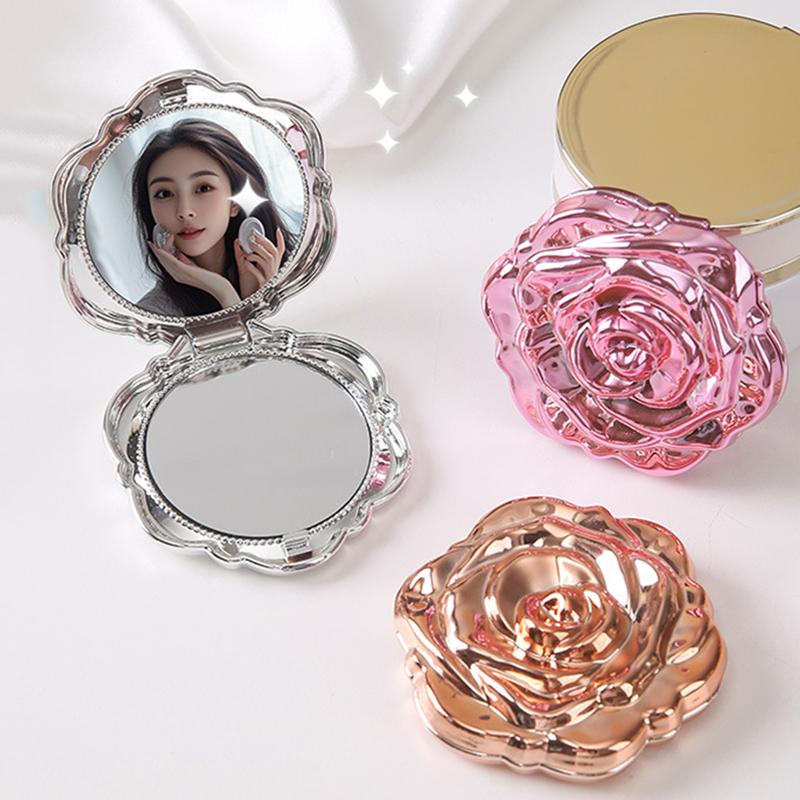 Beauty Makeup Girl - 携帯用ミニミラー レトロなバラの花の形をした小型ポケットメイクアップミラー 両面ハンドミラー コンパクトな化粧鏡 美容用 女の子向け