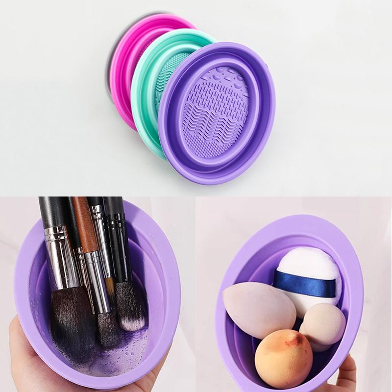 Beauty Makeup Tips - ソフトシリコーン化粧ブラシクリーナー折りたたみパウダーパフクリーニングボウルアイシャドウブラシ洗浄クリーンマット美容ツールスクラバーボックス