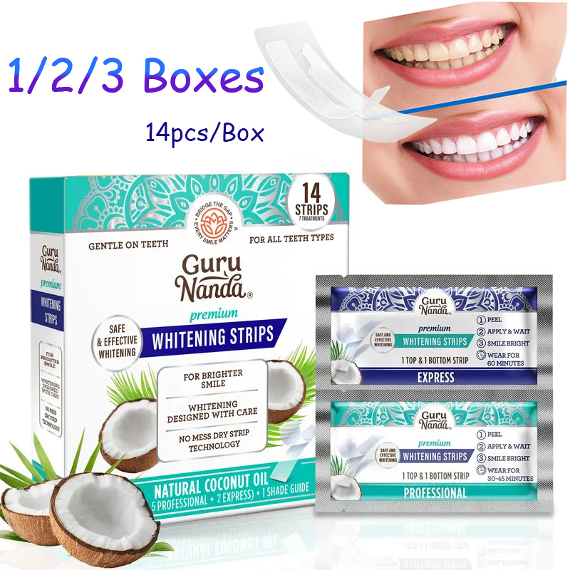 Teeth Whitening Strips - 14 個/箱ココナッツオイル歯ホワイトストリップ、煙コーヒーの汚れを除去するためのより白いストリップ、歯科クリーニングベニア口腔衛生ケア