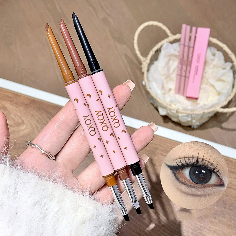 Beauty Makeup Tips - QXQY ダブルヘッドアイライナー、ツーインワンアイブロウペンシルとアンダーアイアイライナー、ブラシヘッド付き、長持ちするメイクアップ、横たわるカイコ