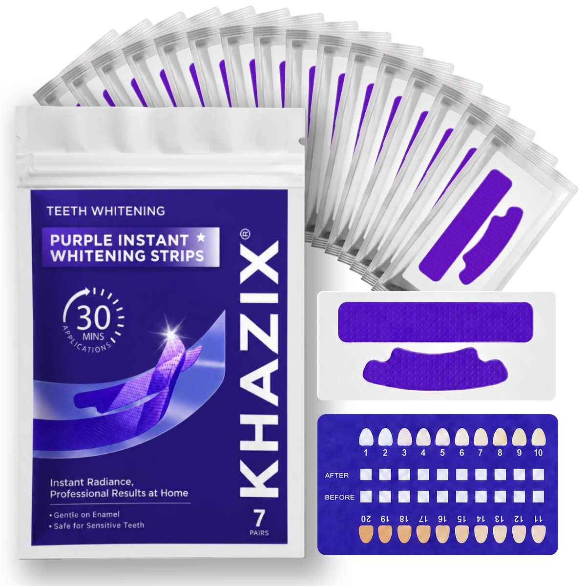 Teeth Whitening Strips - 1/7ペアの歯のホワイトニングストリップでより白く見える笑顔を実現、柔軟な歯のストリップで毎日の美容ケアに簡単に貼り付けられます。