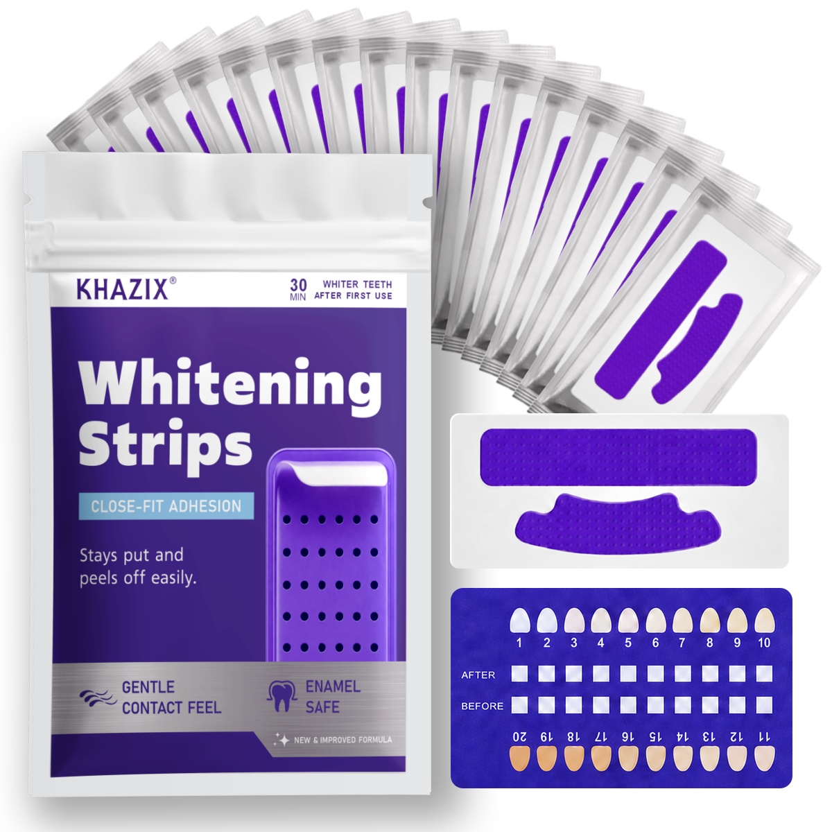 Teeth Whitening Strips - 7枚入り歯のホワイトニングストリップ、より白く見える笑顔へ、柔軟な歯のストリップで簡単に貼り付けて毎日のコスメティックケアに。