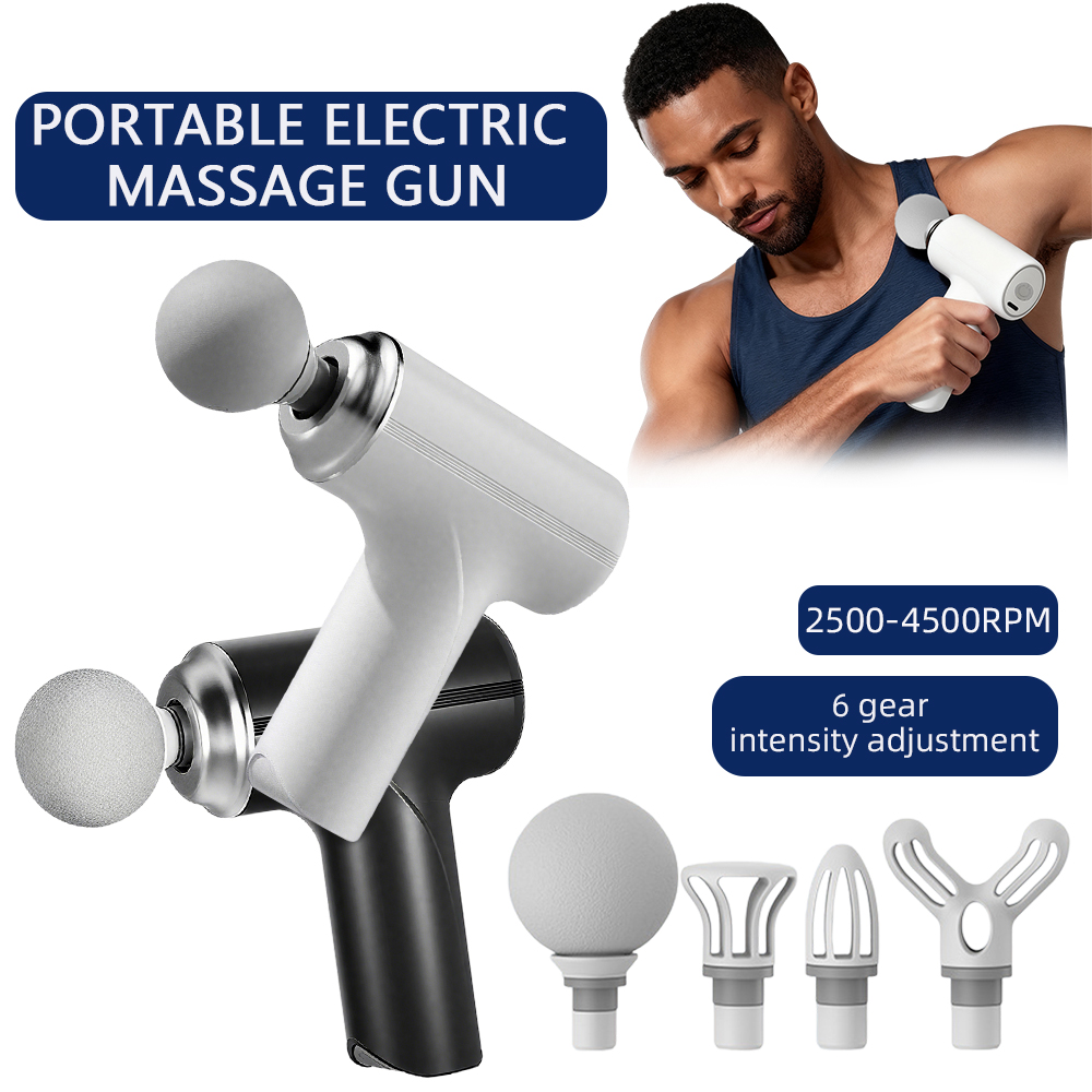 Hair Scalp Massager - ポータブルミニ筋膜マッサージガン ワイヤレス肩背中マッサージ器 6段階振動 ウエスト脚ボディマッサージ機 4種類のヘッド付き