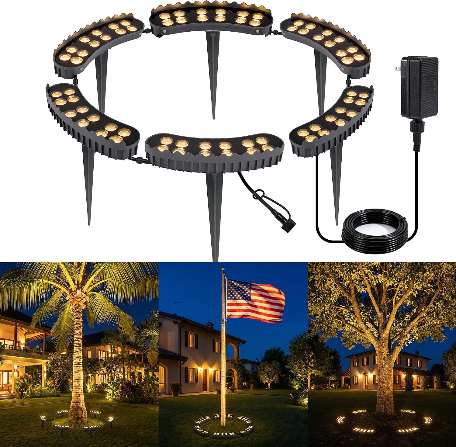 Led Ring Light - 屋外リングツリーライト6個パック、景観照明ツリー、低電圧DC24V 72W 10080ルーメンLED、IP65防水、温白色アルミ