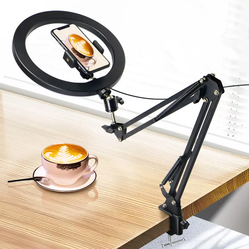スマホ用リングライト付きオーバーヘッド三脚、卓上ビデオ撮影、 - Led Ring Light のレビューと価格