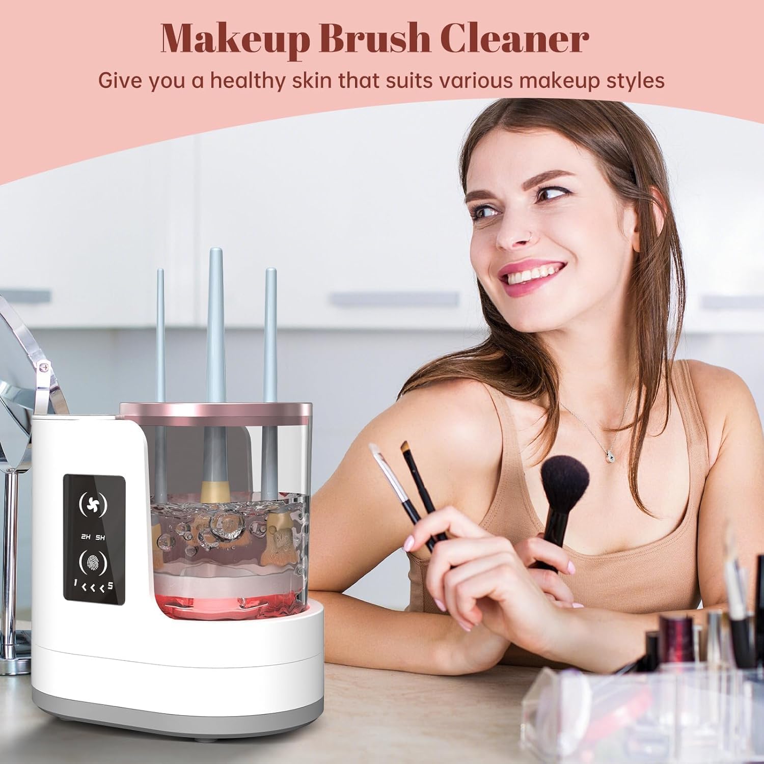 自動回転メイクブラシクリーナーマシン速乾電動ラバーカラー化粧 - Beauty Makeup Tips のレビューと価格