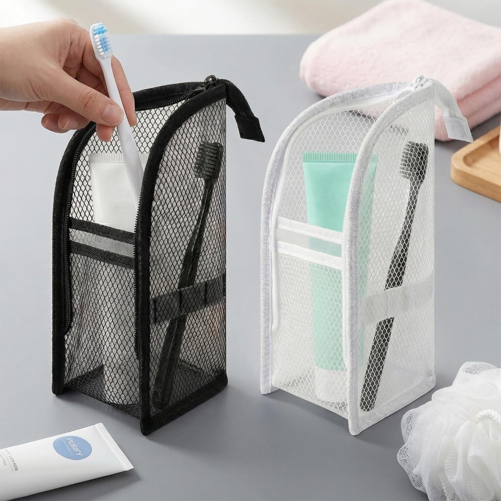 メッシュトイレタリーバッグ 通気性 速乾性 縦型歯ブラシホル - Makeup Organizer のレビューと価格