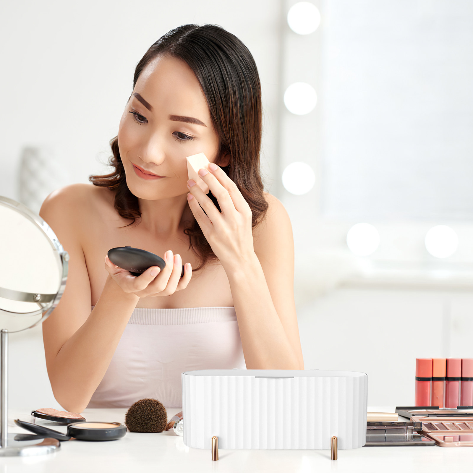 2個入り収納ボックス 3グリッドメイクアップパッドオーガナイ - Makeup Organizer のレビューと価格